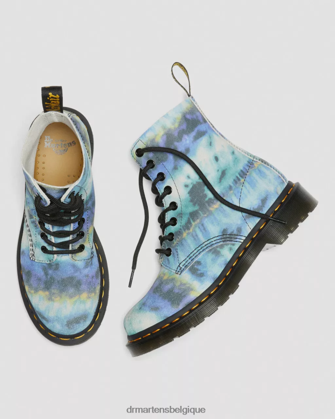 chaussure être Dr. Martens femmes Bottines à lacets en cuir tie-dye 1460 pascal bleu 6RFZX0195