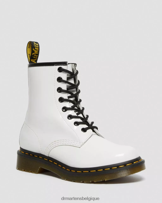 chaussure être Dr. Martens femmes Bottines à lacets en cuir verni 1460 Lucido blanc et lampe vernie 6RFZX093