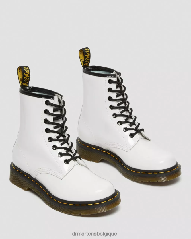 chaussure être Dr. Martens femmes Bottines à lacets en cuir verni 1460 Lucido blanc et lampe vernie 6RFZX093