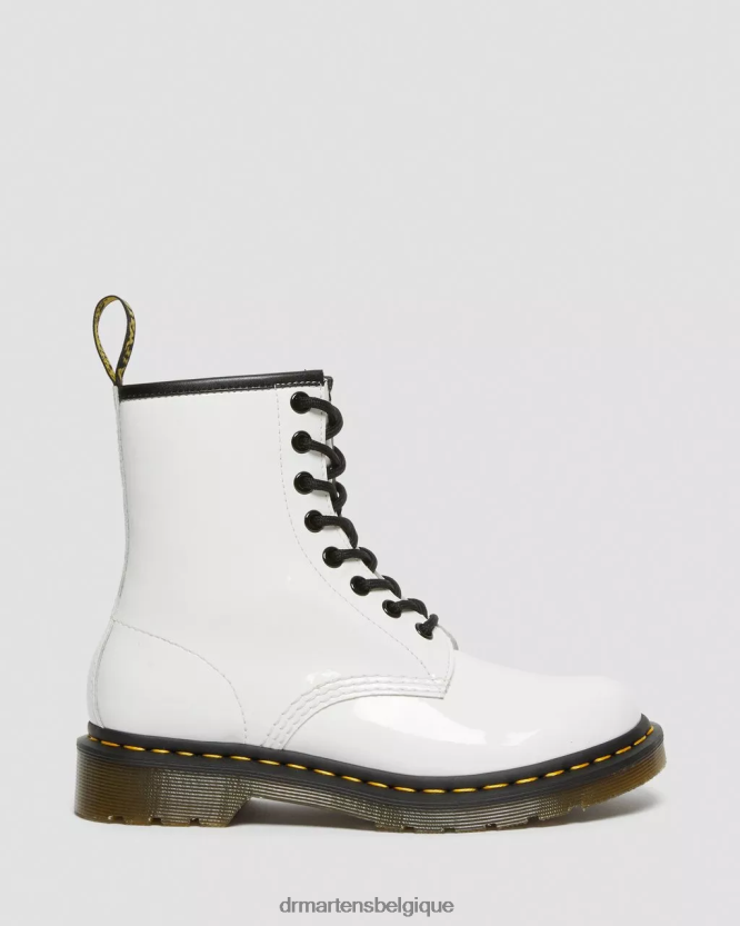 chaussure être Dr. Martens femmes Bottines à lacets en cuir verni 1460 Lucido blanc et lampe vernie 6RFZX093