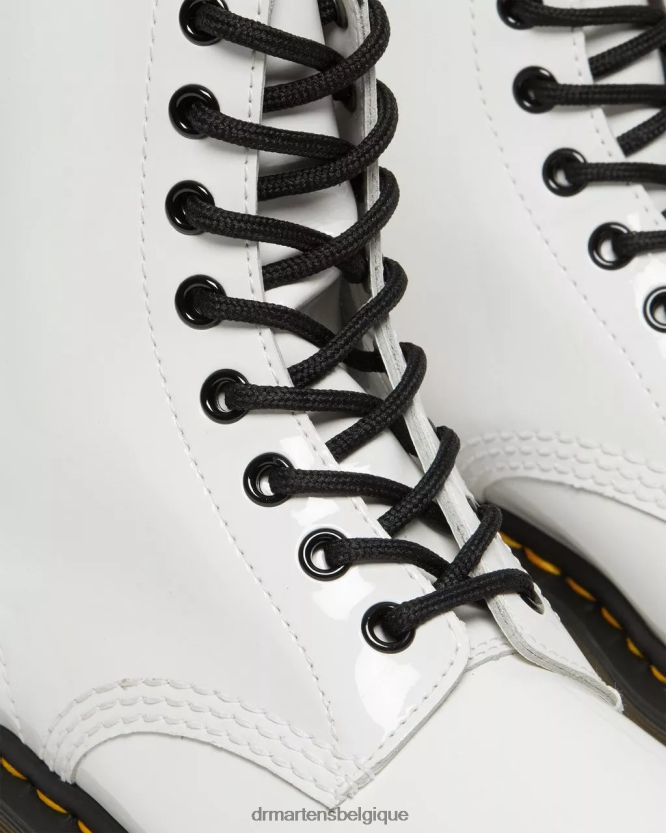 chaussure être Dr. Martens femmes Bottines à lacets en cuir verni 1460 Lucido blanc et lampe vernie 6RFZX093