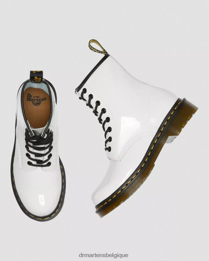 chaussure être Dr. Martens femmes Bottines à lacets en cuir verni 1460 Lucido blanc et lampe vernie 6RFZX093