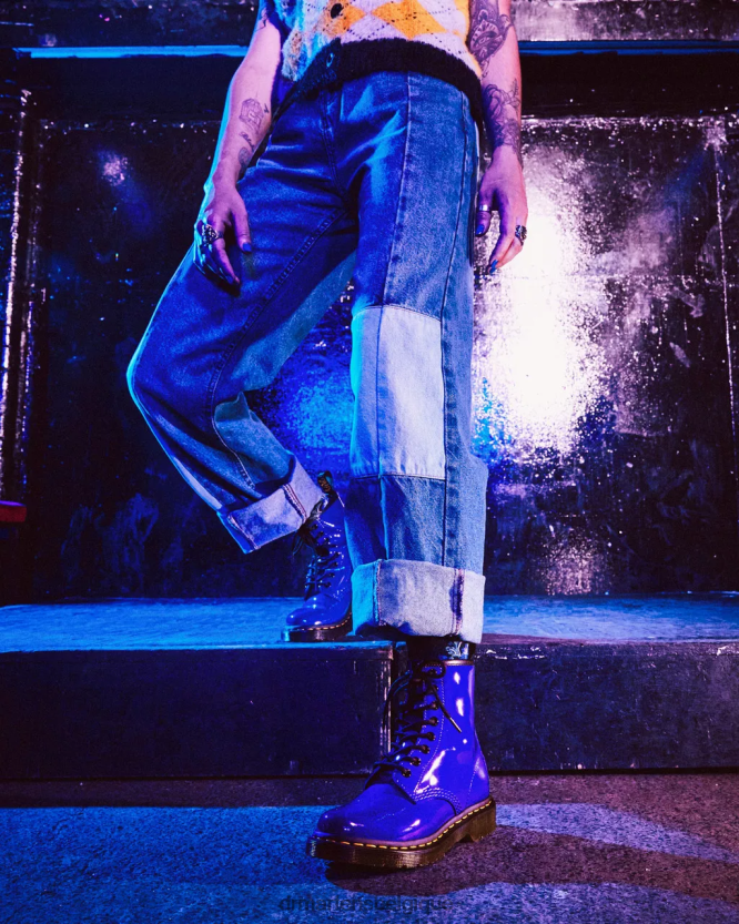 chaussure être Dr. Martens femmes Bottines à lacets en cuir verni 1460 Lucido bleu et lampe brevetée 6RFZX0151