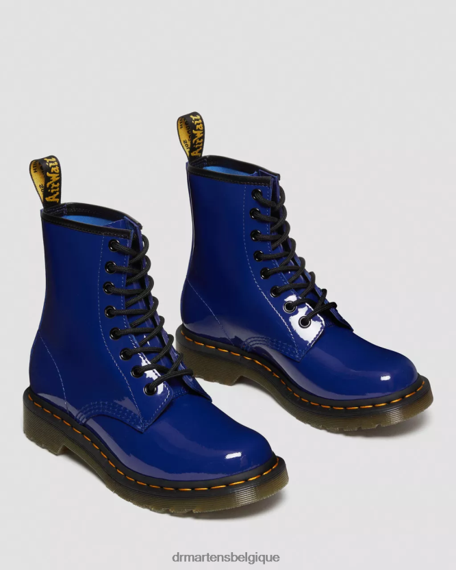 chaussure être Dr. Martens femmes Bottines à lacets en cuir verni 1460 Lucido bleu et lampe brevetée 6RFZX0151
