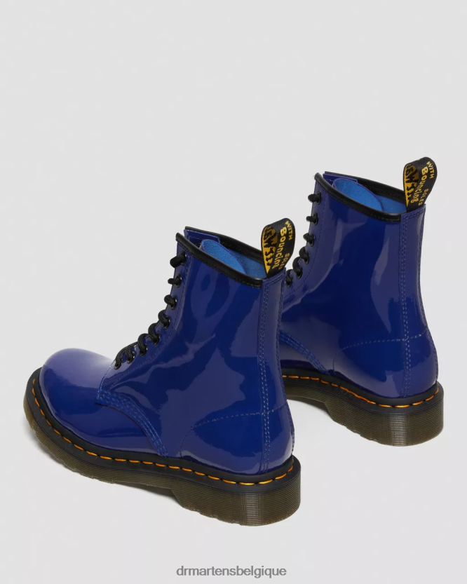 chaussure être Dr. Martens femmes Bottines à lacets en cuir verni 1460 Lucido bleu et lampe brevetée 6RFZX0151