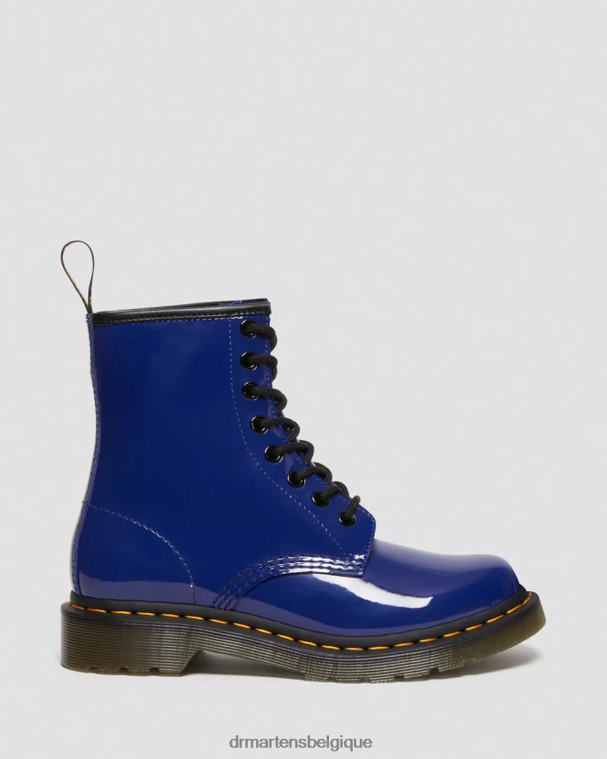 chaussure être Dr. Martens femmes Bottines à lacets en cuir verni 1460 Lucido bleu et lampe brevetée 6RFZX0151