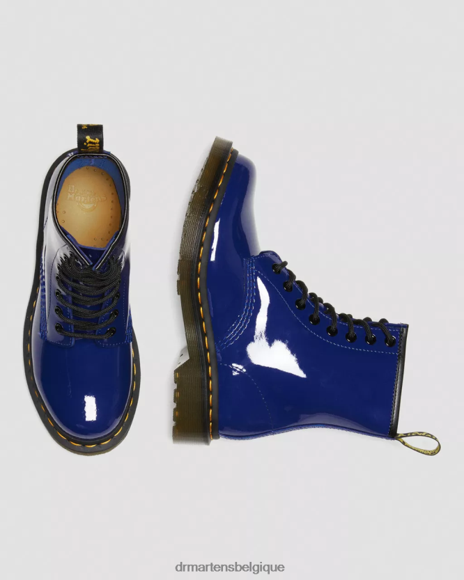chaussure être Dr. Martens femmes Bottines à lacets en cuir verni 1460 Lucido bleu et lampe brevetée 6RFZX0151