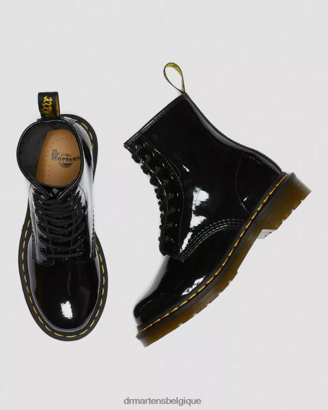 chaussure être Dr. Martens femmes Bottines à lacets en cuir verni 1460 Lucido noir et lampe vernie 6RFZX06