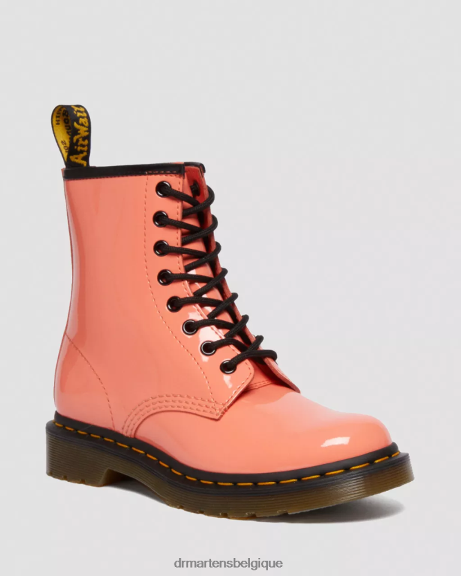 chaussure être Dr. Martens femmes Bottines à lacets en cuir verni 1460 corail lucido et lampe brevetée 6RFZX0135