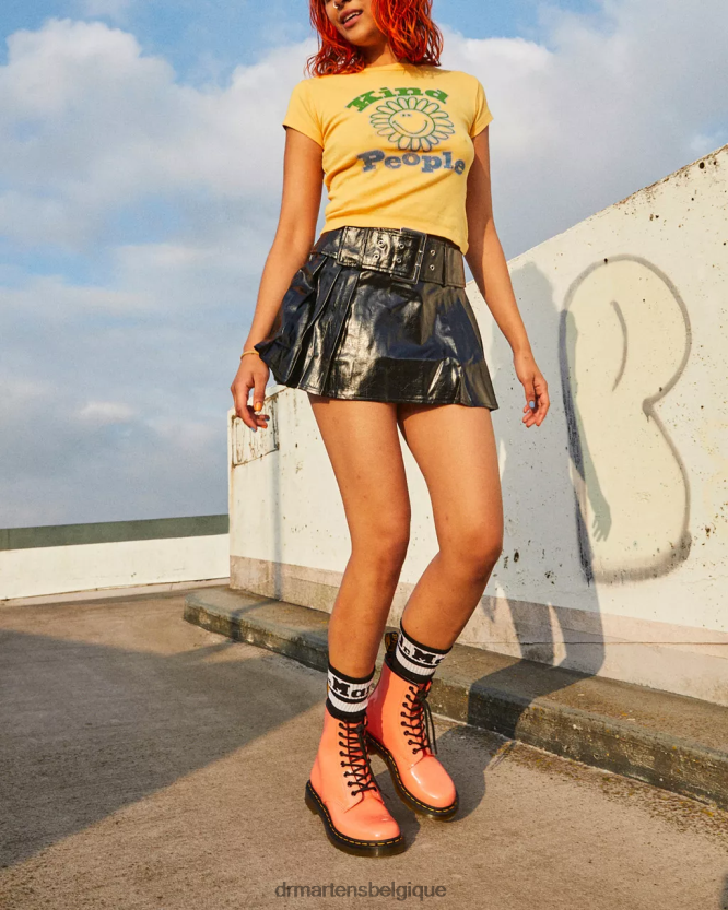 chaussure être Dr. Martens femmes Bottines à lacets en cuir verni 1460 corail lucido et lampe brevetée 6RFZX0135