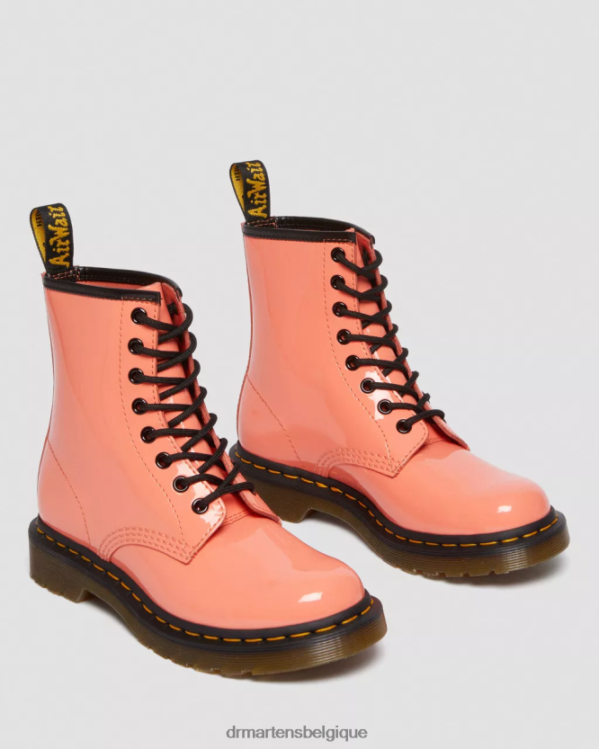 chaussure être Dr. Martens femmes Bottines à lacets en cuir verni 1460 corail lucido et lampe brevetée 6RFZX0135