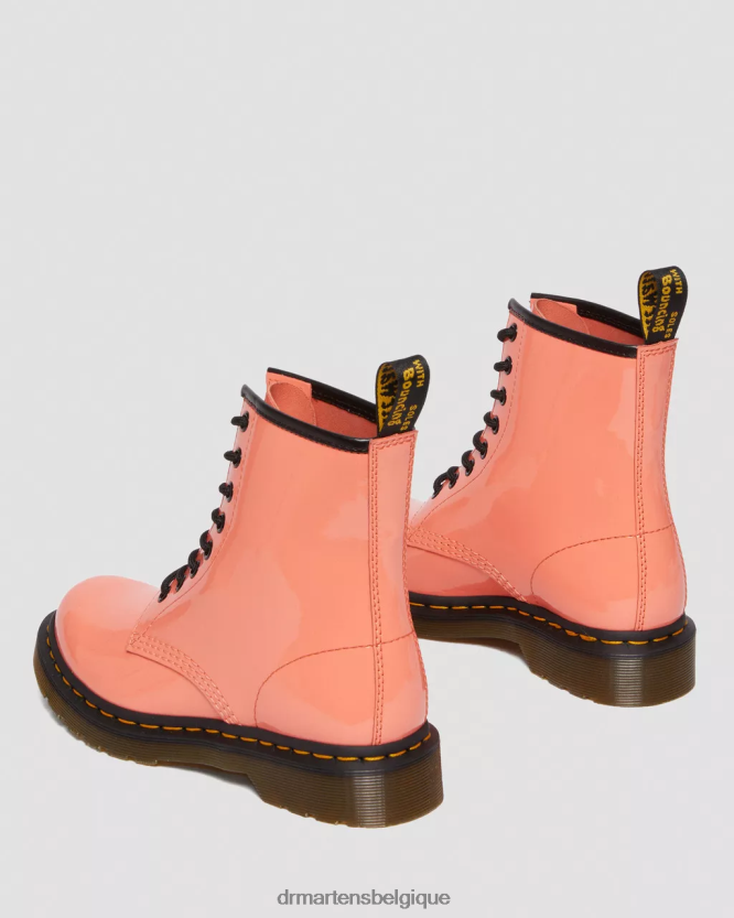 chaussure être Dr. Martens femmes Bottines à lacets en cuir verni 1460 corail lucido et lampe brevetée 6RFZX0135