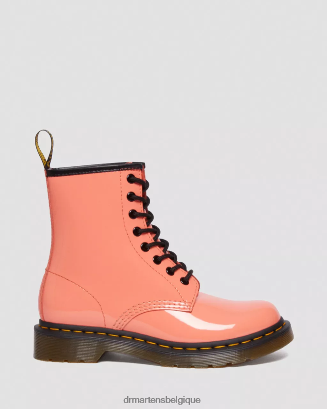 chaussure être Dr. Martens femmes Bottines à lacets en cuir verni 1460 corail lucido et lampe brevetée 6RFZX0135