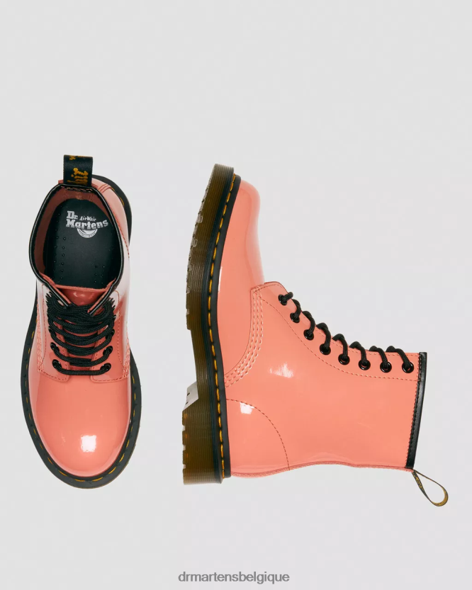 chaussure être Dr. Martens femmes Bottines à lacets en cuir verni 1460 corail lucido et lampe brevetée 6RFZX0135