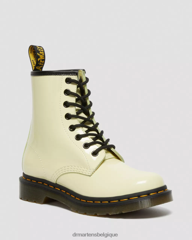 chaussure être Dr. Martens femmes Bottines à lacets en cuir verni 1460 crème lucido et lampe brevetée 6RFZX0154