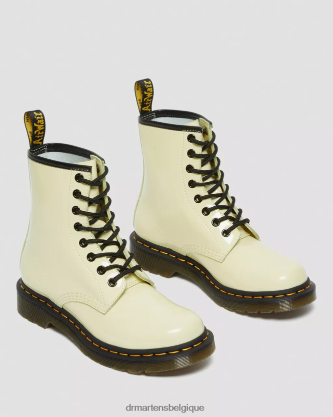 chaussure être Dr. Martens femmes Bottines à lacets en cuir verni 1460 crème lucido et lampe brevetée 6RFZX0154