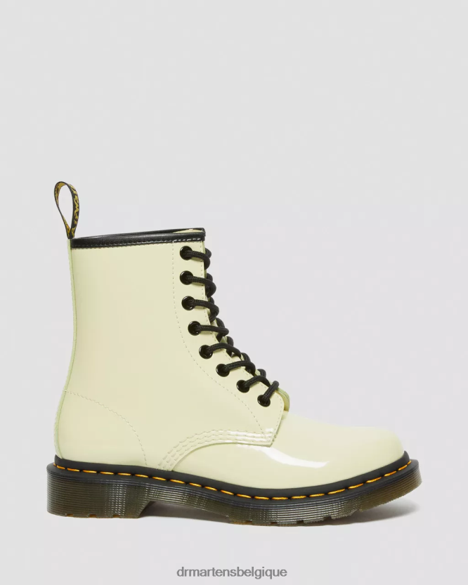 chaussure être Dr. Martens femmes Bottines à lacets en cuir verni 1460 crème lucido et lampe brevetée 6RFZX0154