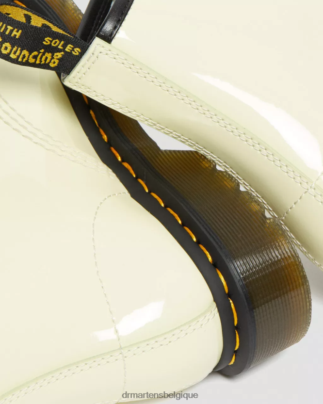 chaussure être Dr. Martens femmes Bottines à lacets en cuir verni 1460 crème lucido et lampe brevetée 6RFZX0154