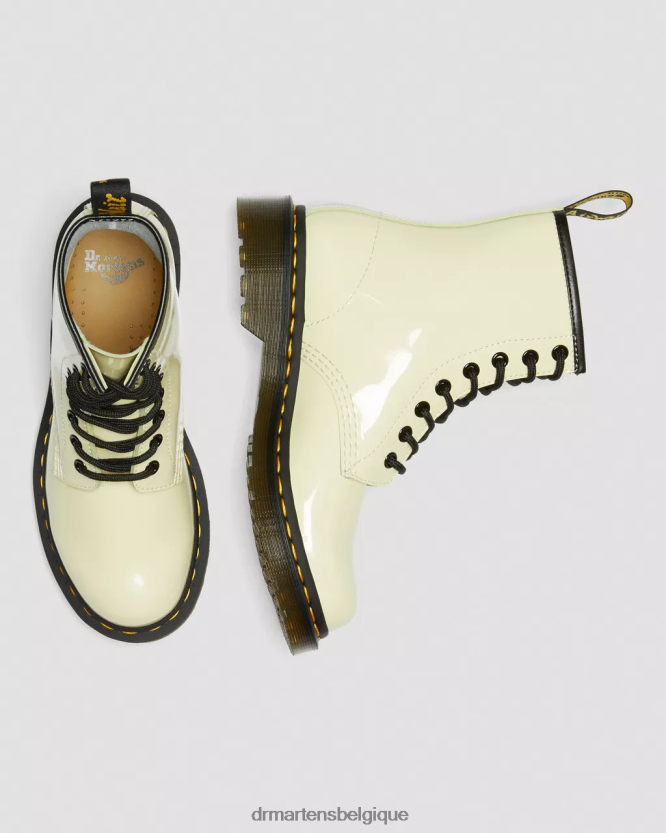 chaussure être Dr. Martens femmes Bottines à lacets en cuir verni 1460 crème lucido et lampe brevetée 6RFZX0154