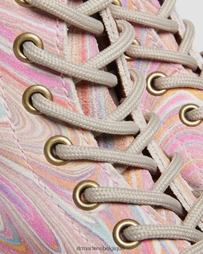 chaussure être Dr. Martens femmes Bottines à lacets en daim marbré 1460 pascal daim marbré rose et orange 6RFZX0122