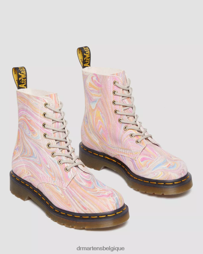 chaussure être Dr. Martens femmes Bottines à lacets en daim marbré 1460 pascal daim marbré rose et orange 6RFZX0122