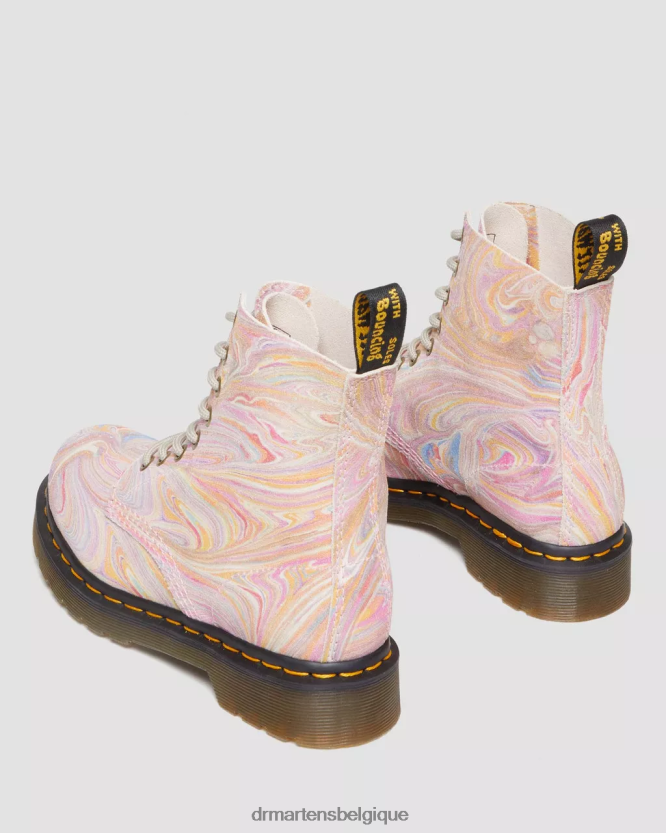 chaussure être Dr. Martens femmes Bottines à lacets en daim marbré 1460 pascal daim marbré rose et orange 6RFZX0122