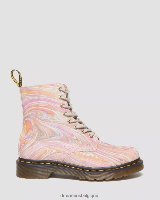 chaussure être Dr. Martens femmes Bottines à lacets en daim marbré 1460 pascal daim marbré rose et orange 6RFZX0122