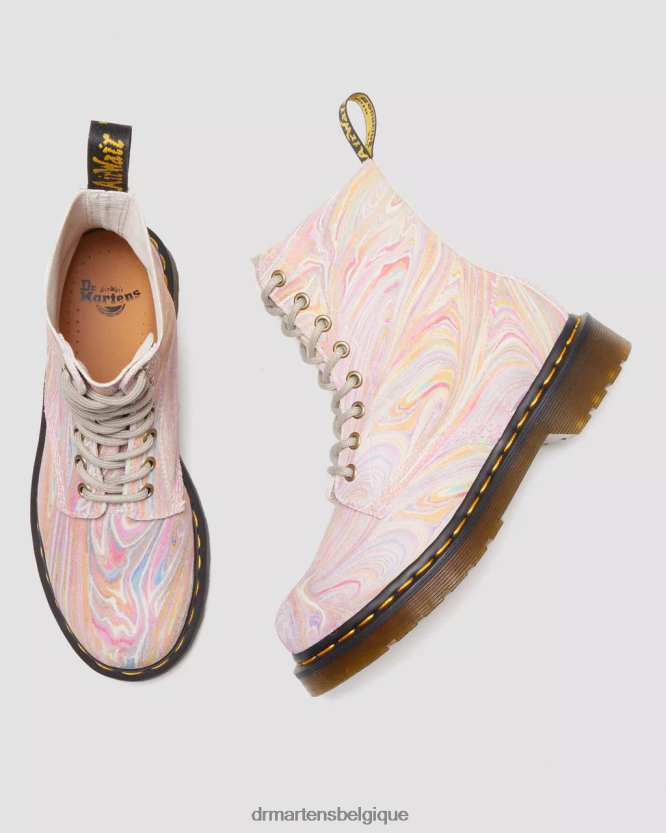 chaussure être Dr. Martens femmes Bottines à lacets en daim marbré 1460 pascal daim marbré rose et orange 6RFZX0122