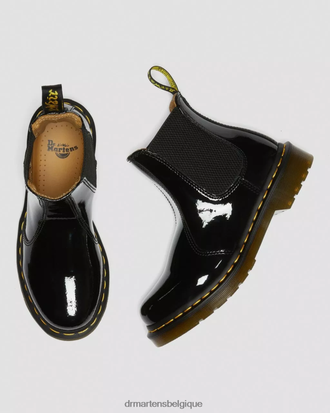 chaussure être Dr. Martens femmes Bottines chelsea en cuir verni 2976 Lucido noir et lampe vernie 6RFZX049
