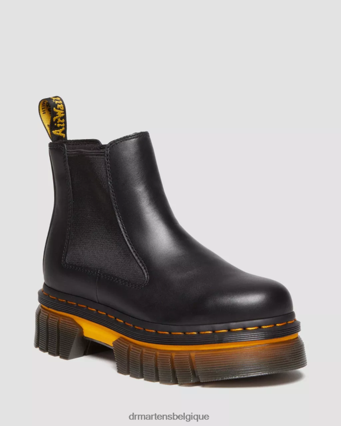 chaussure être Dr. Martens femmes bottines chelsea à plateforme en cuir à semelle contrastée audrick lucido noir poli 6RFZX0138