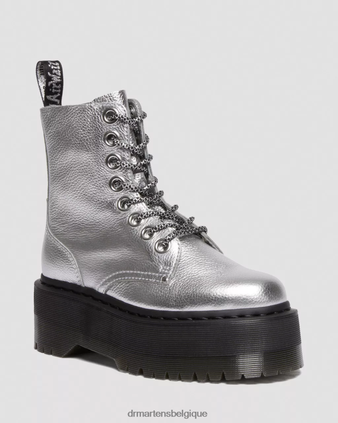chaussure être Dr. Martens femmes botte jadon max plateformes en cuir métallisé argent métallique dégringolade métallique 6RFZX0185
