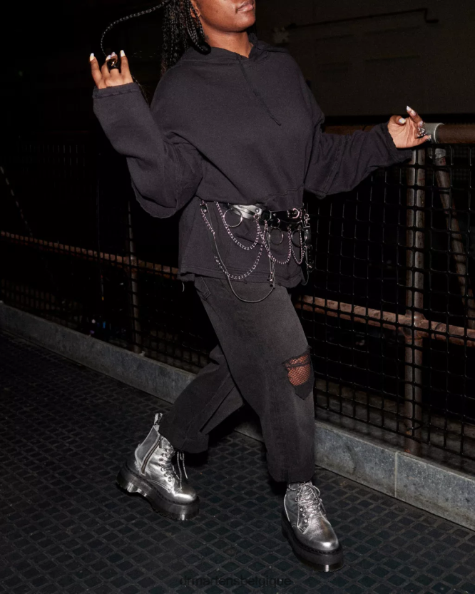 chaussure être Dr. Martens femmes botte jadon max plateformes en cuir métallisé argent métallique dégringolade métallique 6RFZX0185