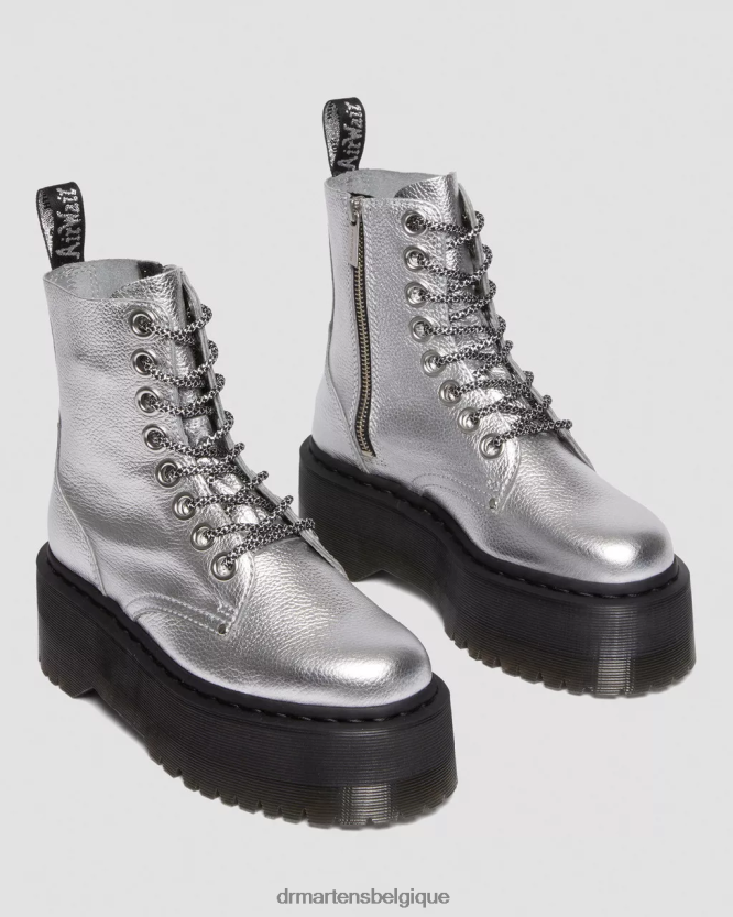 chaussure être Dr. Martens femmes botte jadon max plateformes en cuir métallisé argent métallique dégringolade métallique 6RFZX0185