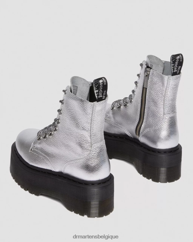 chaussure être Dr. Martens femmes botte jadon max plateformes en cuir métallisé argent métallique dégringolade métallique 6RFZX0185