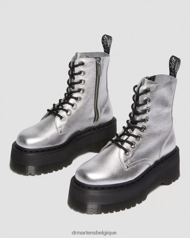 chaussure être Dr. Martens femmes botte jadon max plateformes en cuir métallisé argent métallique dégringolade métallique 6RFZX0185