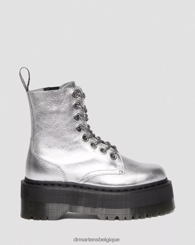 chaussure être Dr. Martens femmes botte jadon max plateformes en cuir métallisé argent métallique dégringolade métallique 6RFZX0185