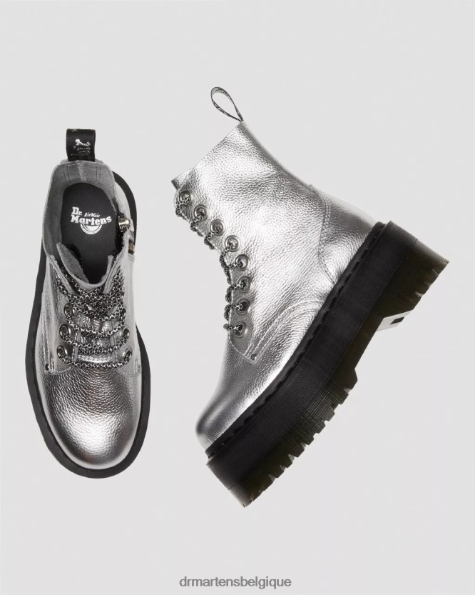 chaussure être Dr. Martens femmes botte jadon max plateformes en cuir métallisé argent métallique dégringolade métallique 6RFZX0185