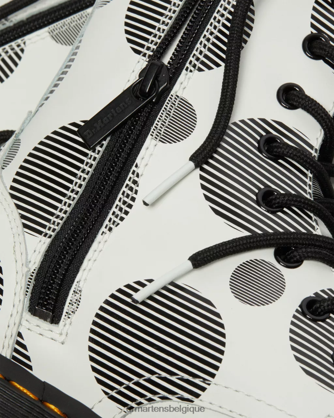 chaussure être Dr. Martens femmes botte jadon plateformes en cuir lisse à pois pois blancs lisses 6RFZX0157