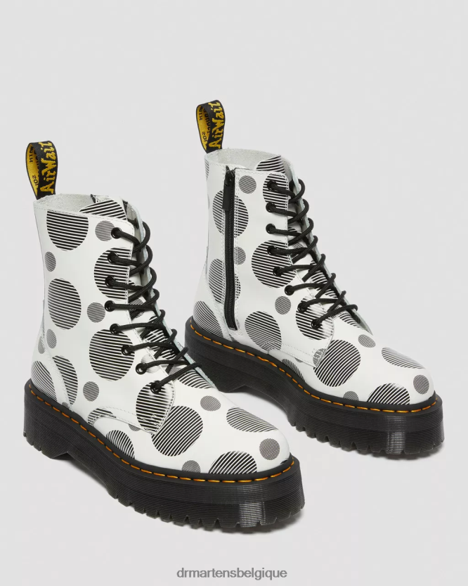 chaussure être Dr. Martens femmes botte jadon plateformes en cuir lisse à pois pois blancs lisses 6RFZX0157
