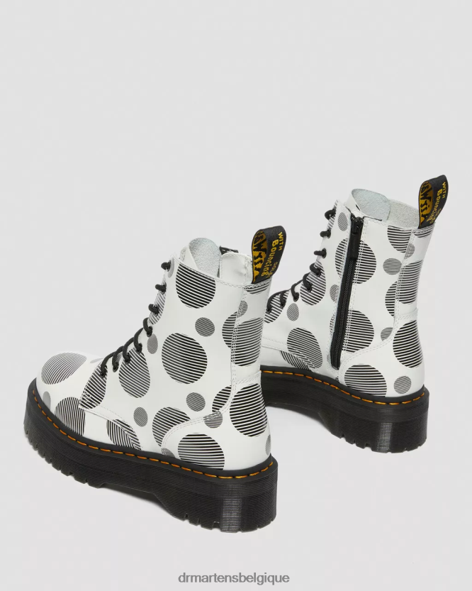 chaussure être Dr. Martens femmes botte jadon plateformes en cuir lisse à pois pois blancs lisses 6RFZX0157