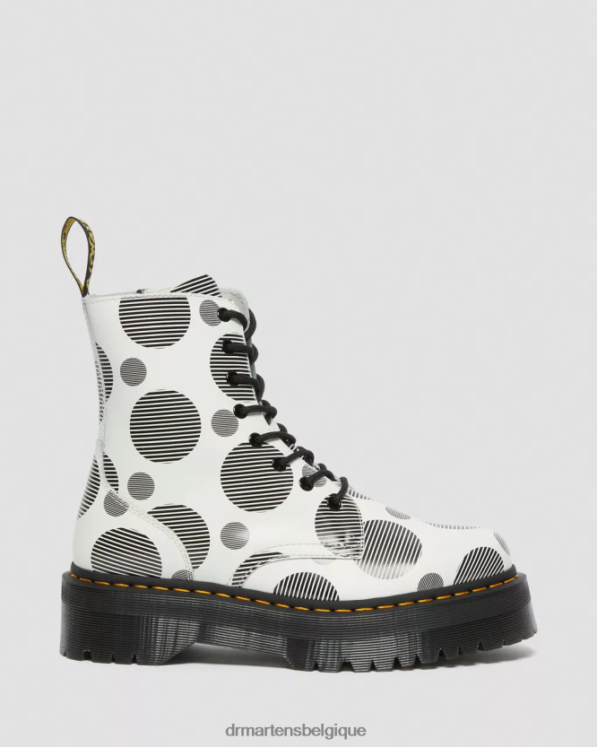 chaussure être Dr. Martens femmes botte jadon plateformes en cuir lisse à pois pois blancs lisses 6RFZX0157
