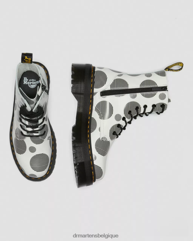 chaussure être Dr. Martens femmes botte jadon plateformes en cuir lisse à pois pois blancs lisses 6RFZX0157