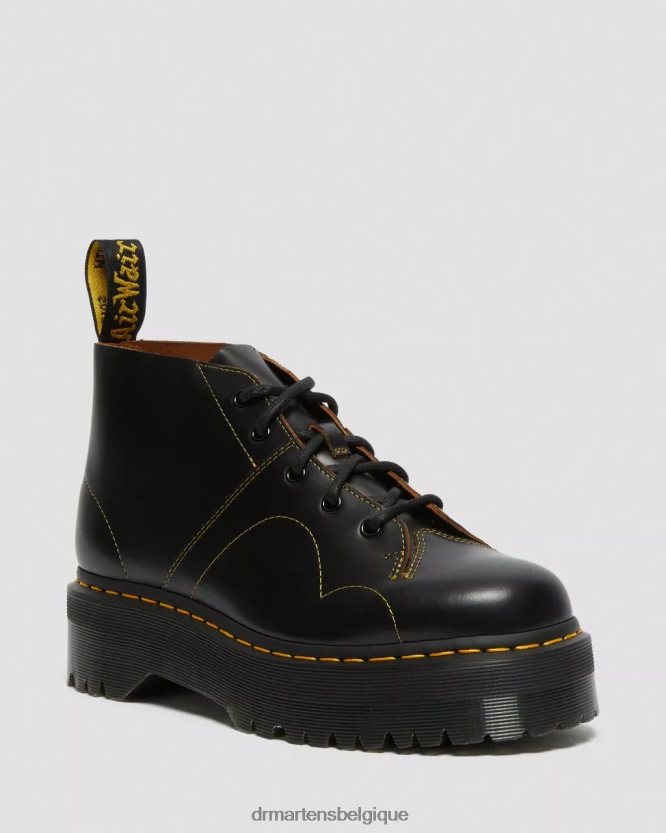 chaussure être Dr. Martens femmes bottes de singe à plateforme d'église noir vintage lisse 6RFZX048