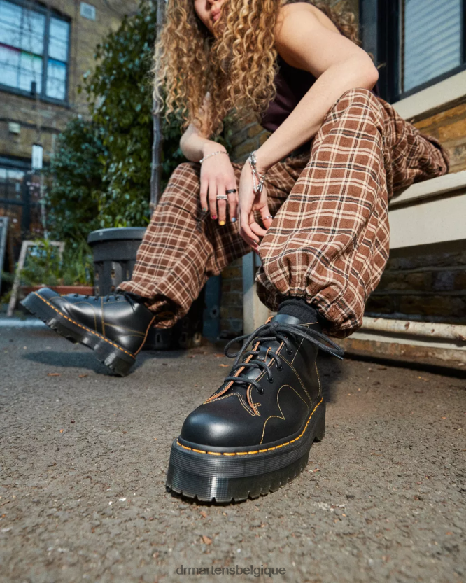 chaussure être Dr. Martens femmes bottes de singe à plateforme d'église noir vintage lisse 6RFZX048