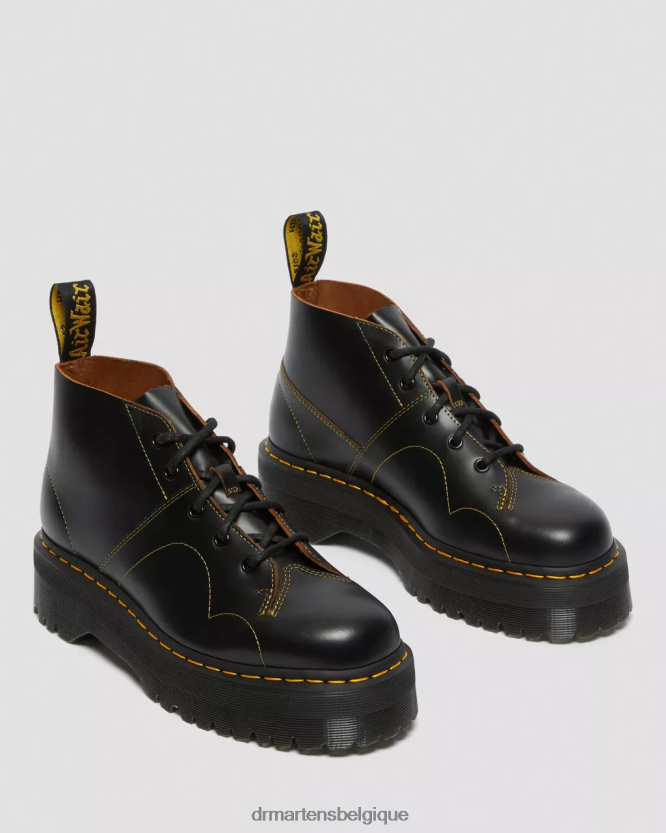 chaussure être Dr. Martens femmes bottes de singe à plateforme d'église noir vintage lisse 6RFZX048