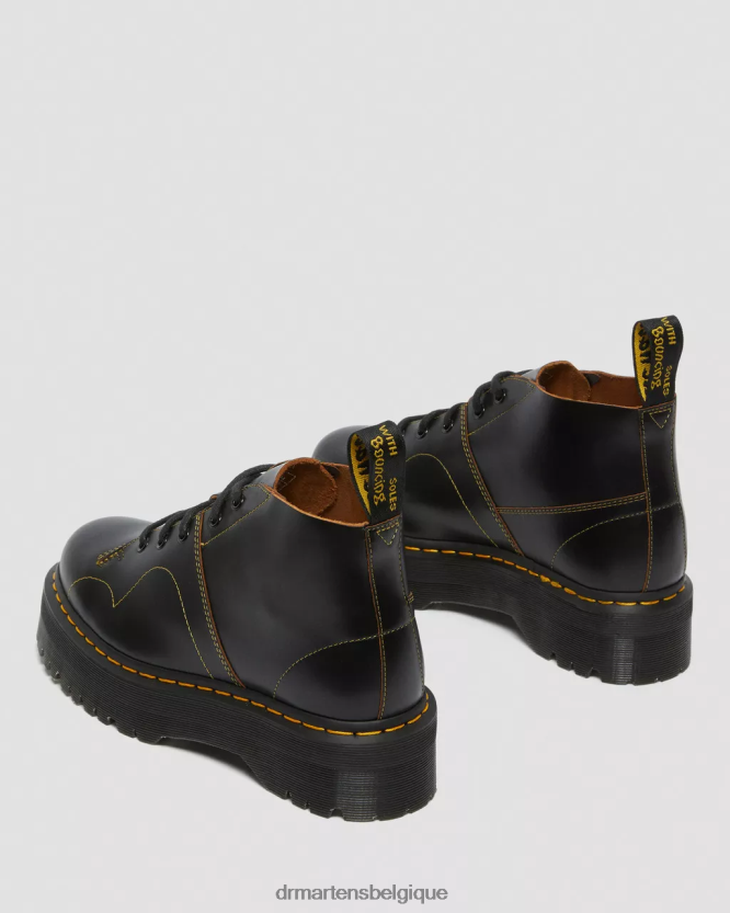 chaussure être Dr. Martens femmes bottes de singe à plateforme d'église noir vintage lisse 6RFZX048