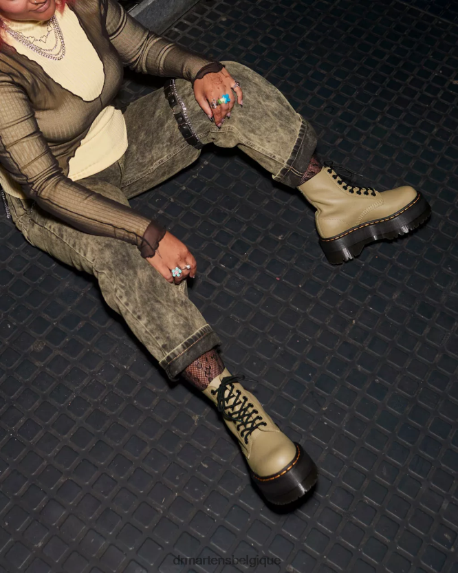 chaussure être Dr. Martens femmes bottes plateforme en cuir 1460 pascal max pise olive pâle 6RFZX0120