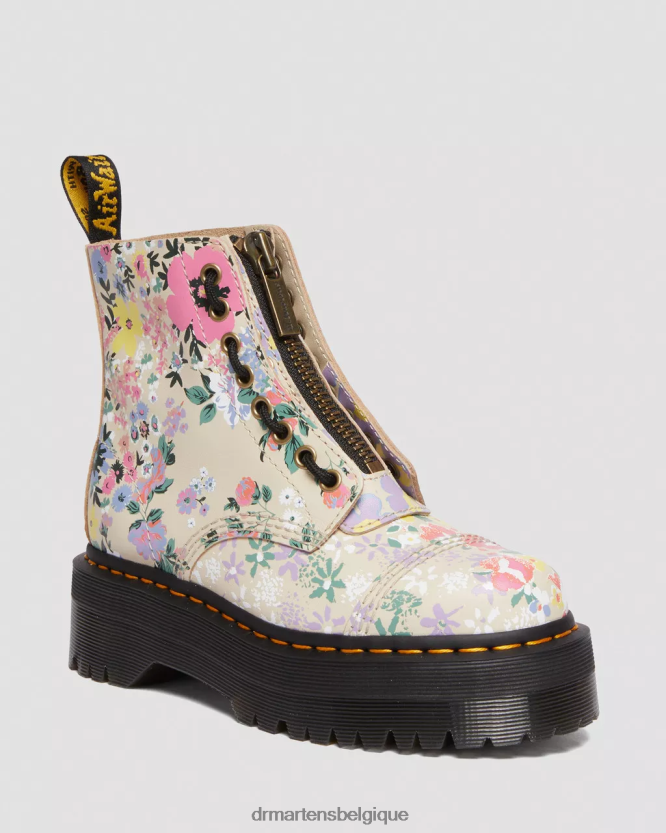 chaussure être Dr. Martens femmes bottes à plateforme en cuir mash up à fleurs sinclair parchemin beige fantôme floral ombre revers 6RFZX0143