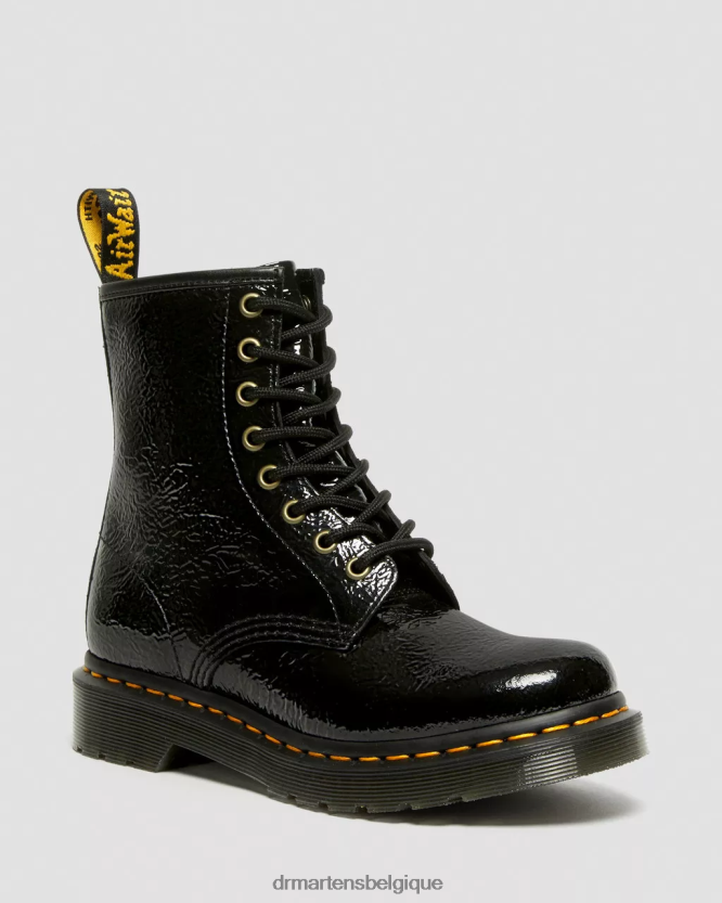 chaussure être Dr. Martens femmes Bottes 1460 en cuir verni effet vieilli vernis noir vieilli 6RFZX0139