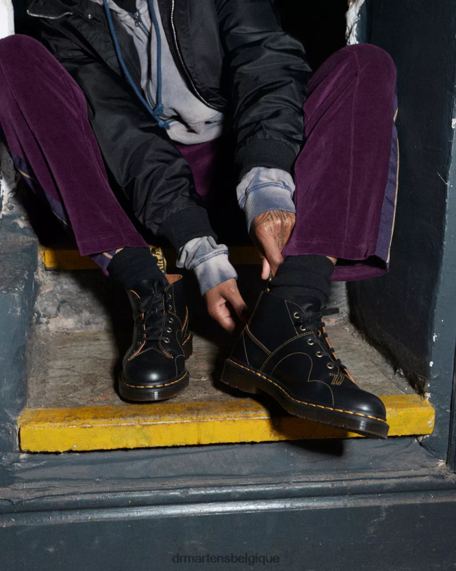 chaussure être Dr. Martens femmes bottes de singe vintage d'église noir vintage lisse 6RFZX044